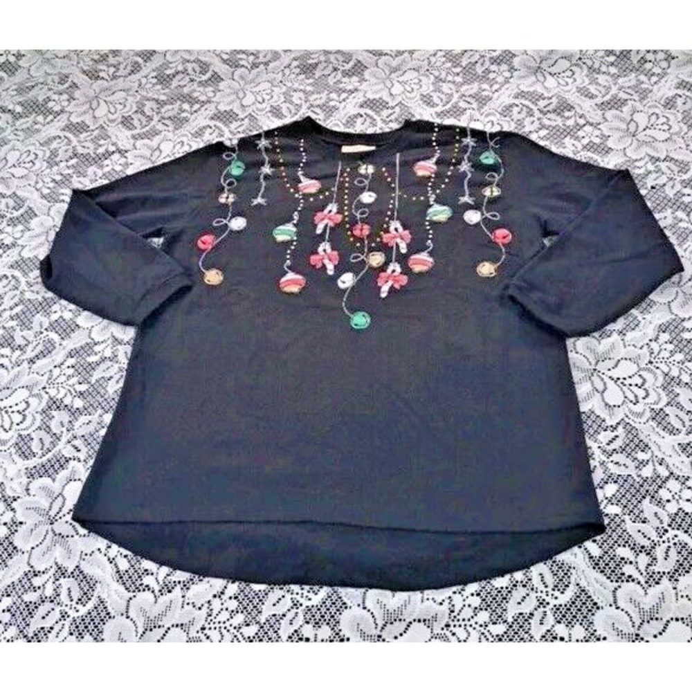 M&C Sportswear Size L Holiday Christmas Sweatshirt  Bells‎ Candy Cane Design